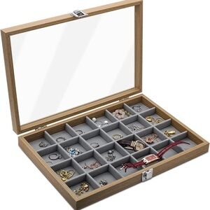 SOLD Wooden Jewelry Organizer with Glass Lid